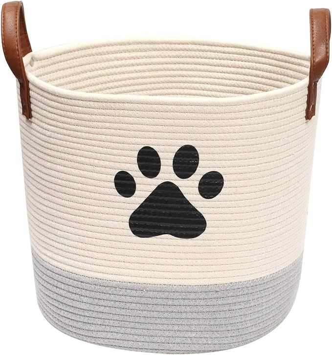 Cotton rope dog toy basket, puppy toy basket, puppy bins, laundry basket blanket storage bin - Pe... | Amazon (UK)