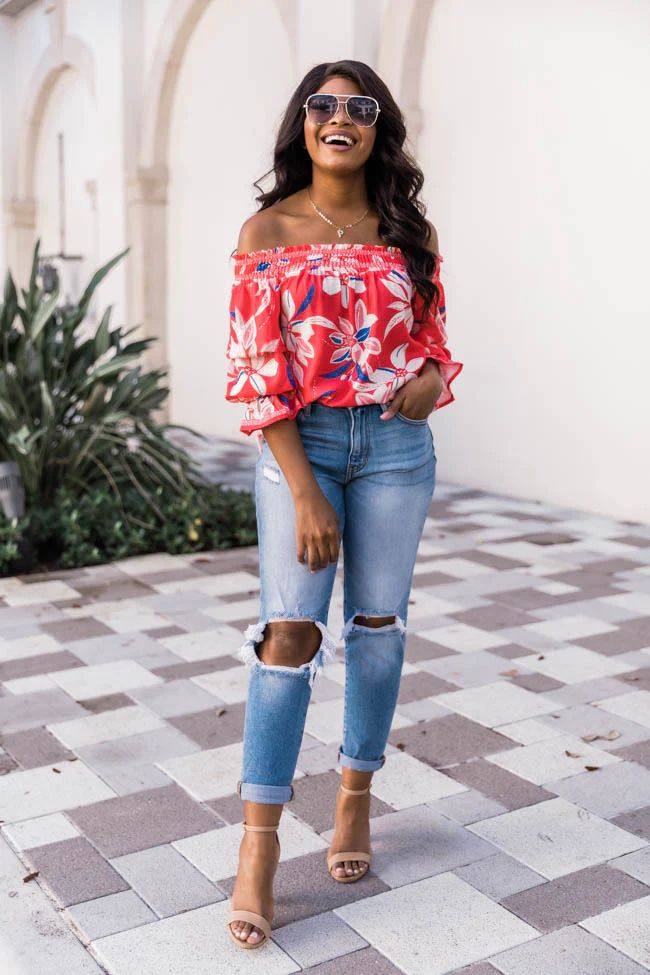 Summer Love Story Floral Blouse Coral FINAL SALE | The Pink Lily Boutique
