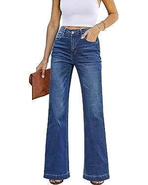 GRAPENT Womens Flare Jeans High Waisted Wide Leg Baggy Jean for Women Stretch Denim Pants | Amazon (US)