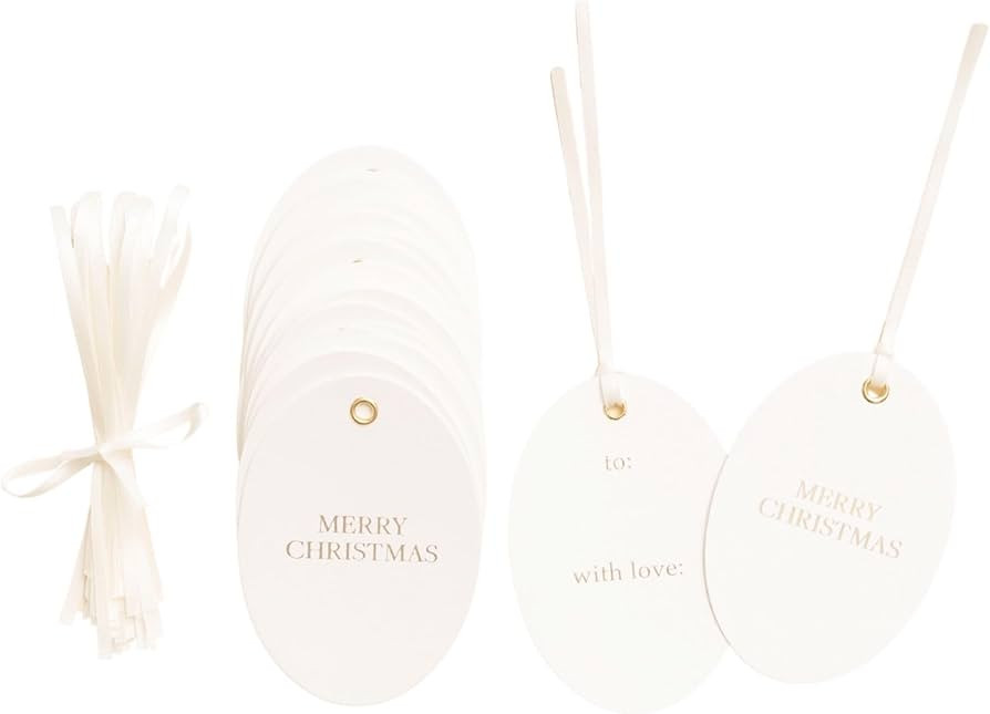 Christmas Gift Tags, Premium Oval Letterpress Holiday Tags with Gold Foil, Merry, to and with Lov... | Amazon (US)