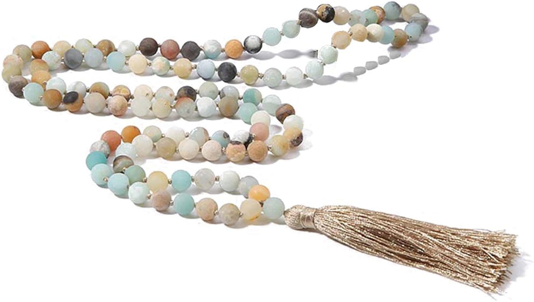 BALIBALI 8MM Beads Chakra Long Mala Necklace Natural Stone Meditation Statement Necklace Japa Yog... | Amazon (US)