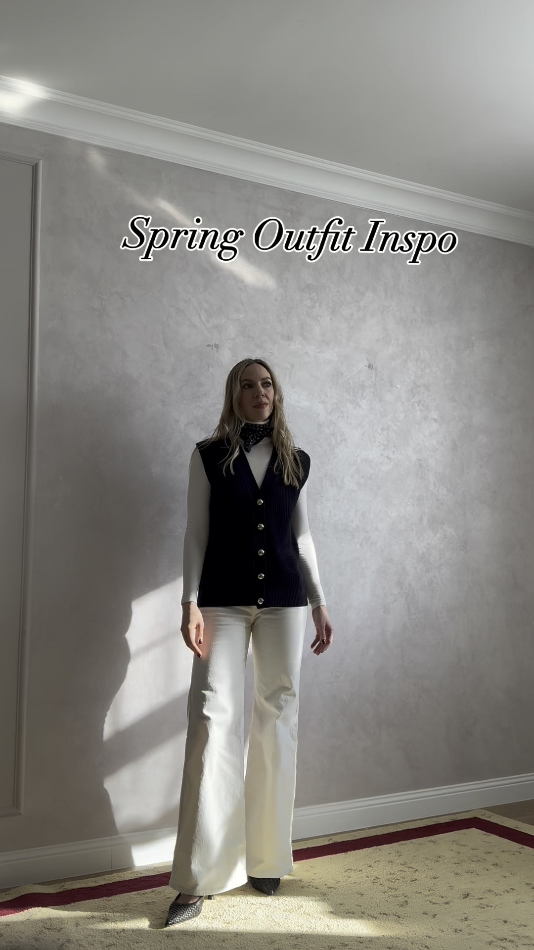 Spring outfit ideas, spring work wear, white denim, silk scarf, trench coat outfit, crochet cardigan, sweater vest 

#LTKFindsUnder100 #LTKWorkwear #LTKWatchNow