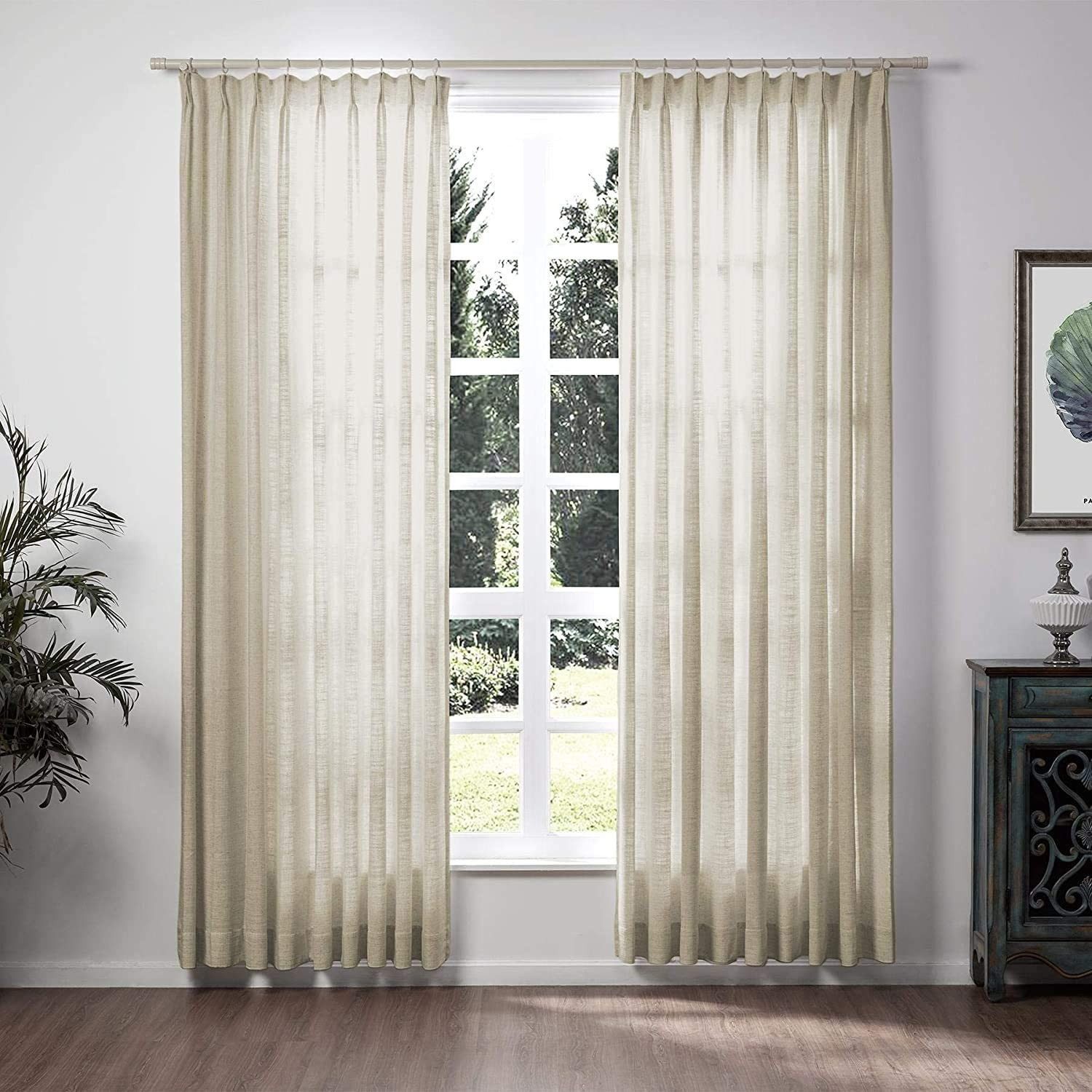 TWOPAGES 52 W x 96 L inch Pinch Pleat Darkening Drape Faux Linen Curtain Drapery Panel for Living... | Amazon (US)