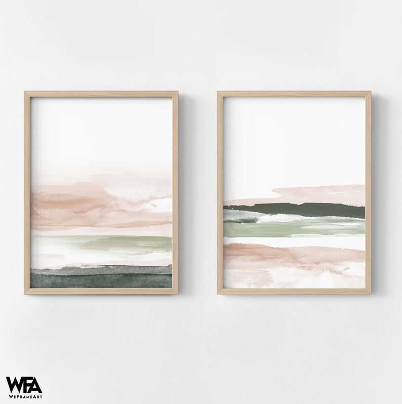 Pink Blush Landscape Abstract Print, Set of 2 Pink Extra Large Wall Art Print, Abstract Art Paint... | Etsy (US)
