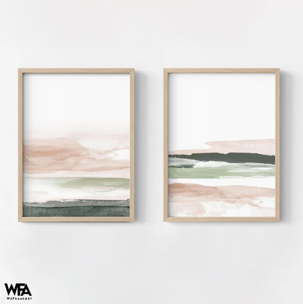 Pink Blush Landscape Abstract Wall Art Set of 2