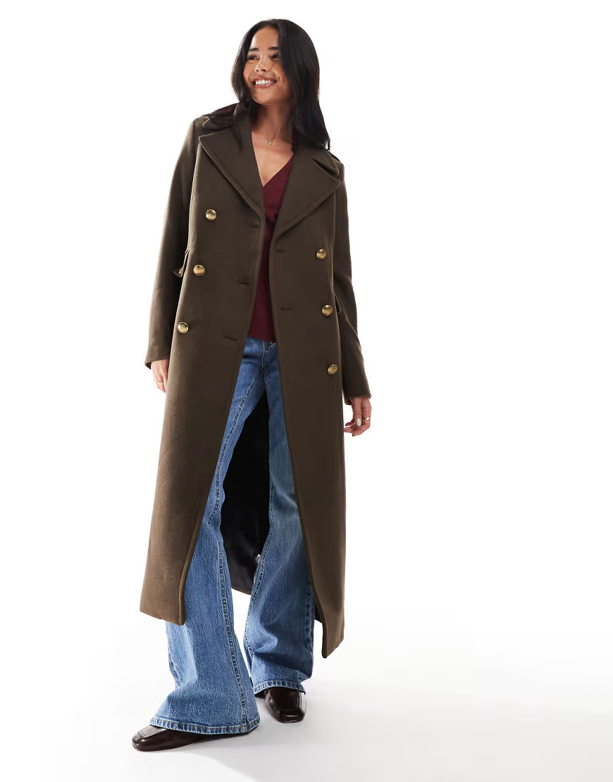 Superdry Double breasted wool coat in deep khaki green | ASOS (Global)