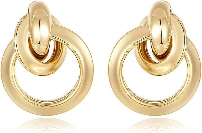 Hius 18K Gold Plated Dangle Circle Earrings for Women, Vintage Geometric Drop Dangle Earrings, St... | Amazon (US)