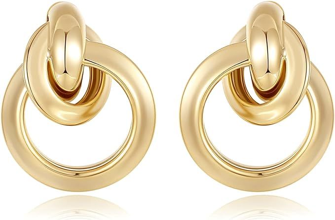 Hius 18K Gold Plated Dangle Circle Earrings for Women, Vintage Geometric Drop Dangle Earrings, St... | Amazon (US)