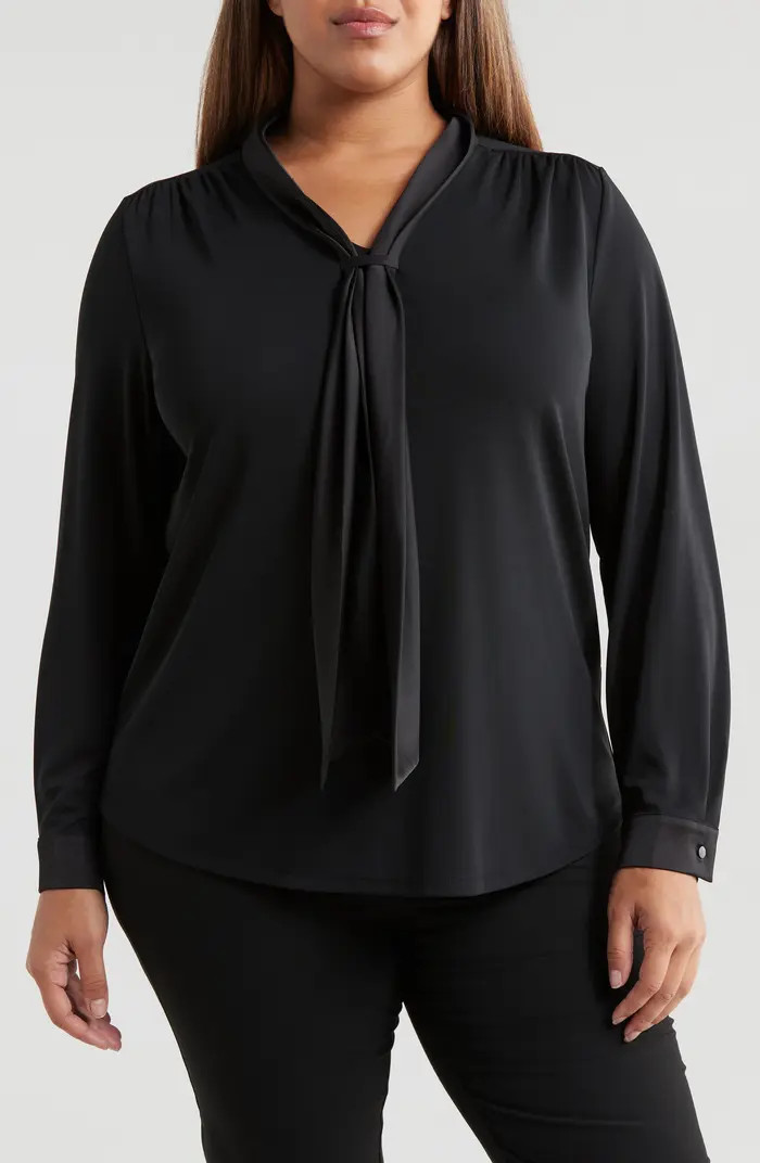 Anne Klein Mixed Media Jersey & Satin Top | Nordstrom | Nordstrom