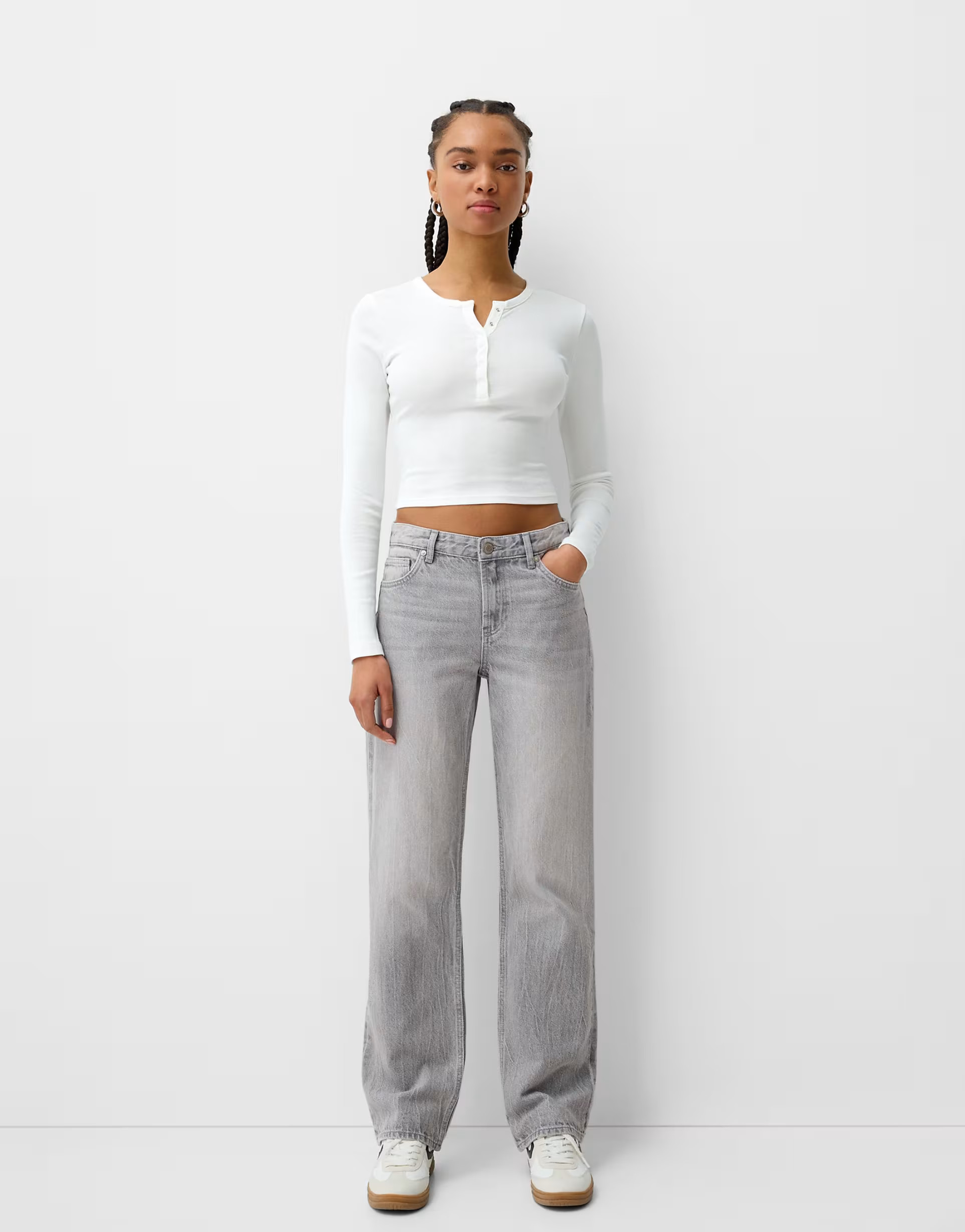 Bershka straight fit jeans in light grey | ASOS | ASOS (Global)