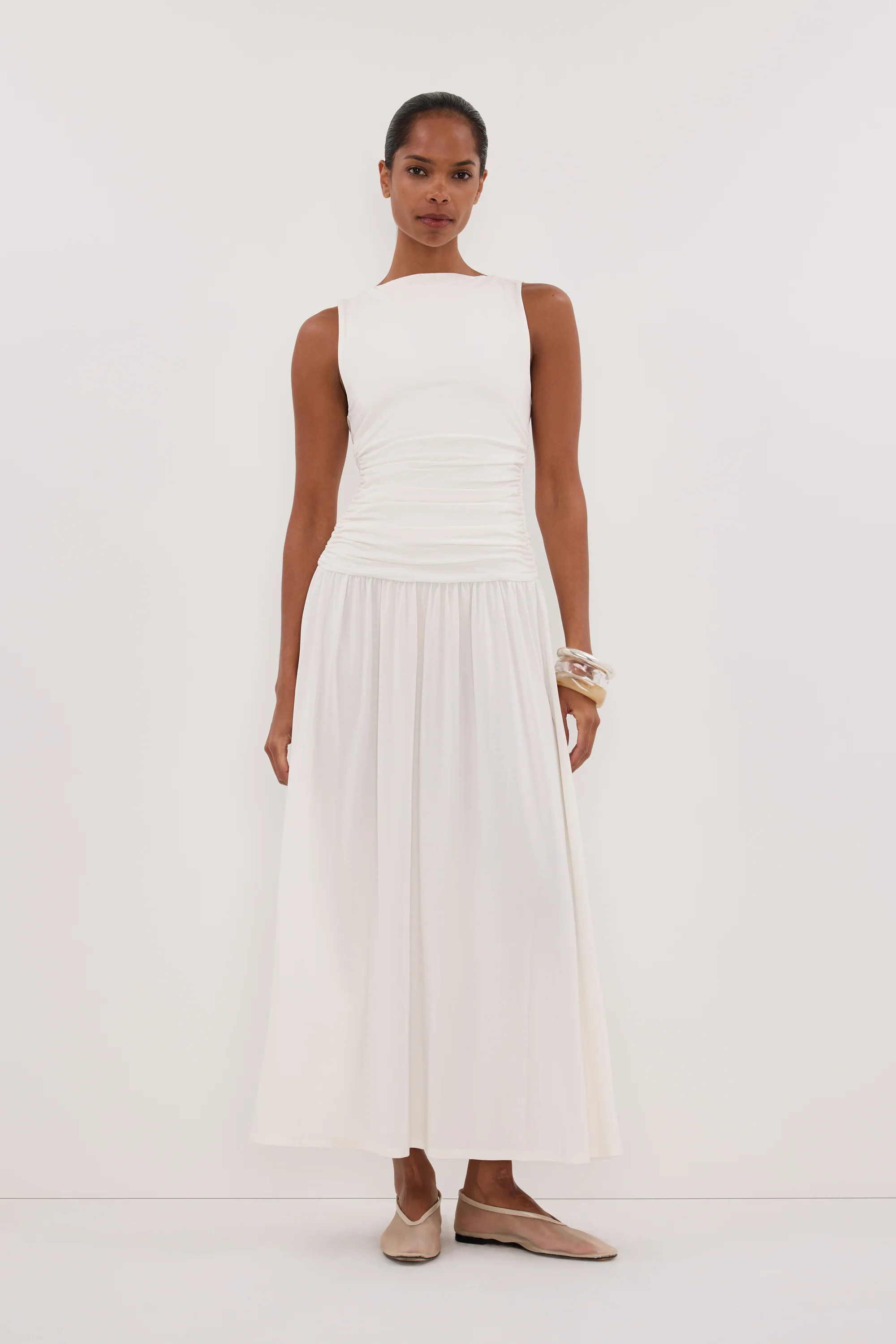 MEG OFF WHITE S/LESS MIDI DRESS | DISSH