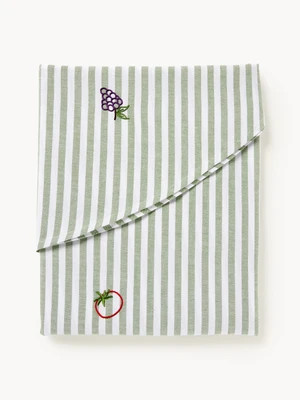Striped Round Tablecloth Melony with Embroidered Motifs | Westwing UK