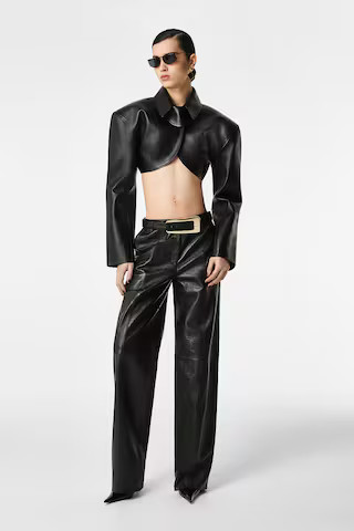 REVOLVE LOS ANGELES Agnes Cropped Leather Jacket in Black. - size S | Revolve Clothing (Global)
