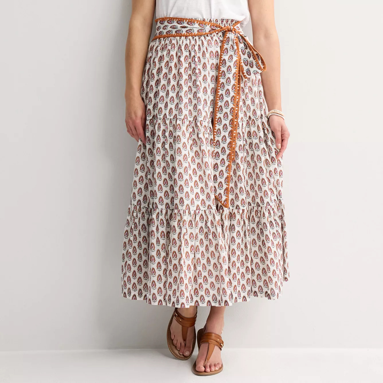 Women's Farmers Market Belted Tiered Skirt | Kohl's