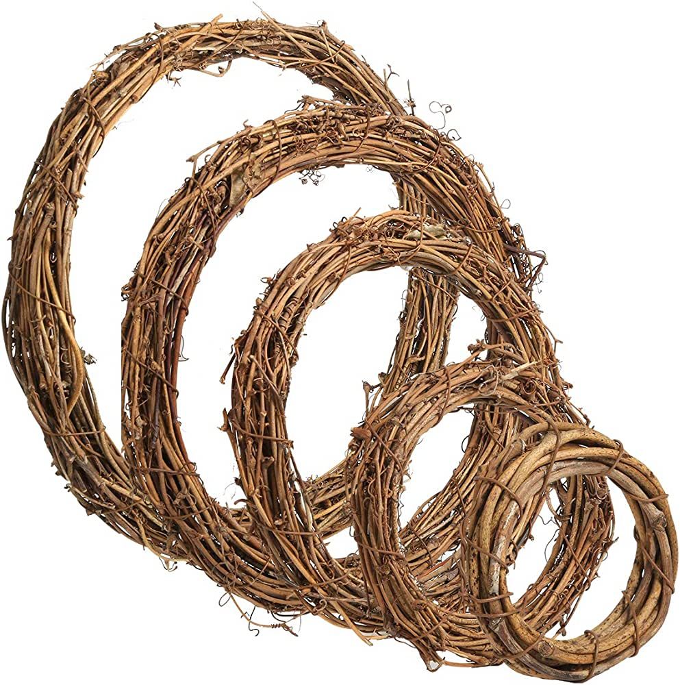 Sntieecr 5 PCS Natural Grapevine Wreaths Set, Vine Branch Hoop Wreath Wedding Rattan Door Wreath ... | Amazon (US)