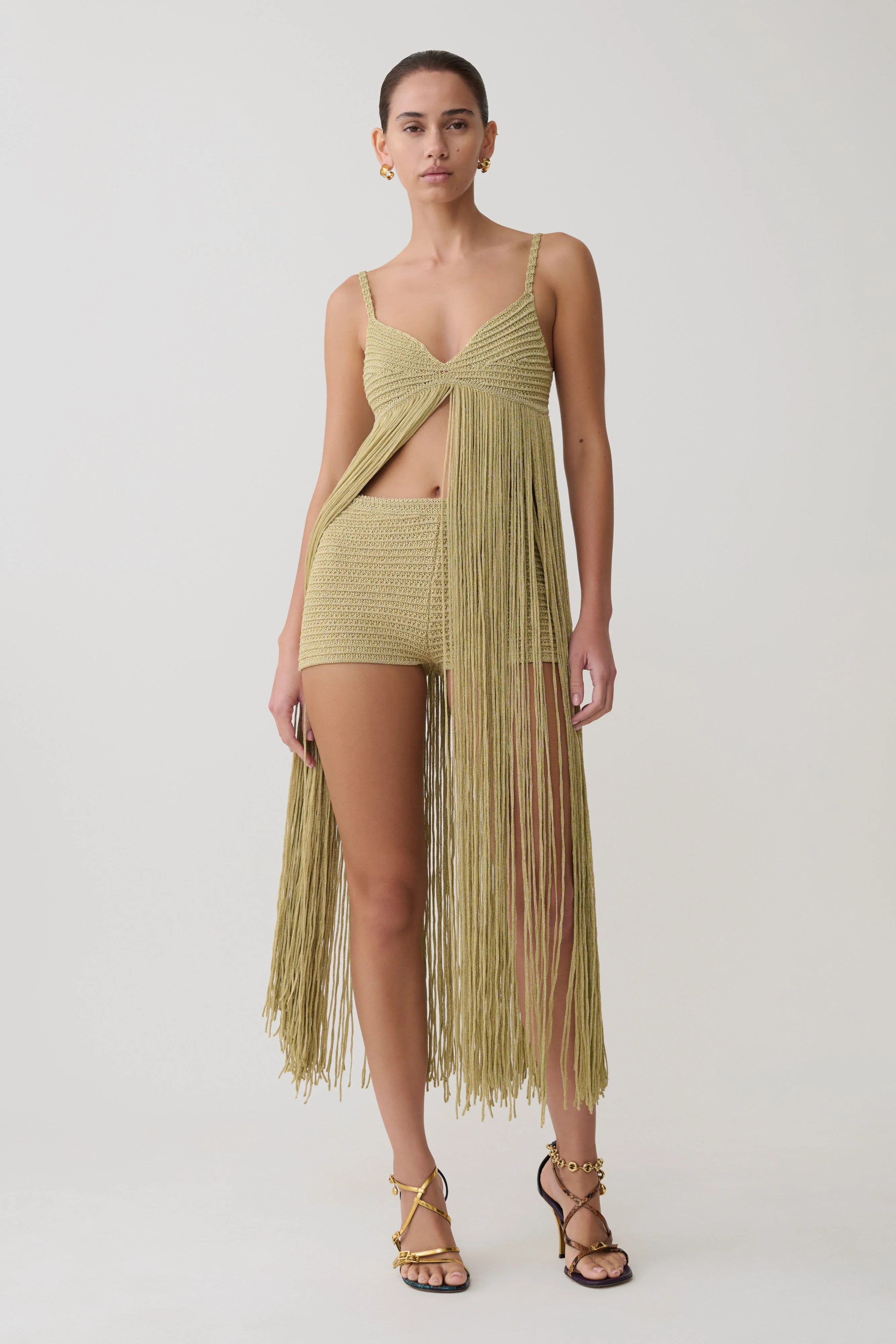 Renee Lurex Crochet Maxi Dress - Gold | MESHKI US