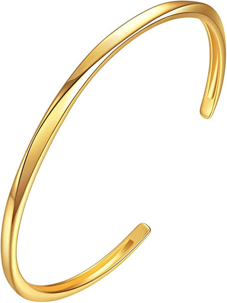 E Gold Bracelets for Women, 14K Gold Plated Bangles Bracelets with Cubic Zirconia Stones Lightwei... | Amazon (US)