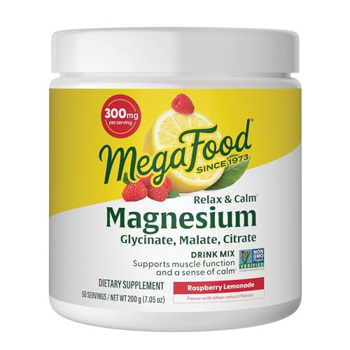 MegaFood Relax + Calm Magnesium Powder - Highly Absorbable Magnesium Glycinate, Magnesium Citrate & Magnesium Malate - Without 9 Food Allergens - Raspberry Lemonade Flavor - 7.05 Oz (50 Servings) | Amazon (US)