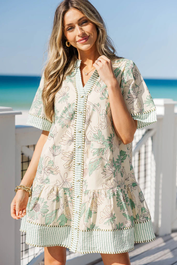 This One Just Works Sage Floral Babydoll Dress | The Mint Julep Boutique
