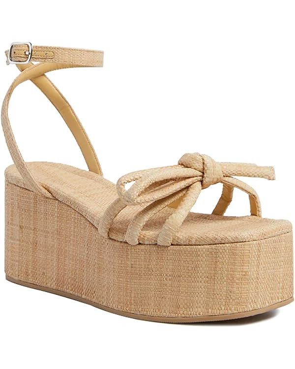 Raffia Platform Sandals for Women Espadrille Wedges Comfortable Summer Beach Slingback Sandals Bo... | Amazon (US)
