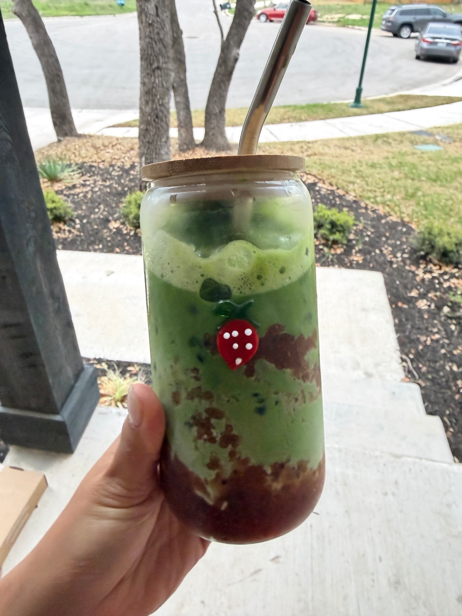 strawberry matcha in strawberry cup 

#LTKHome #LTKSeasonal #LTKdayinmylife