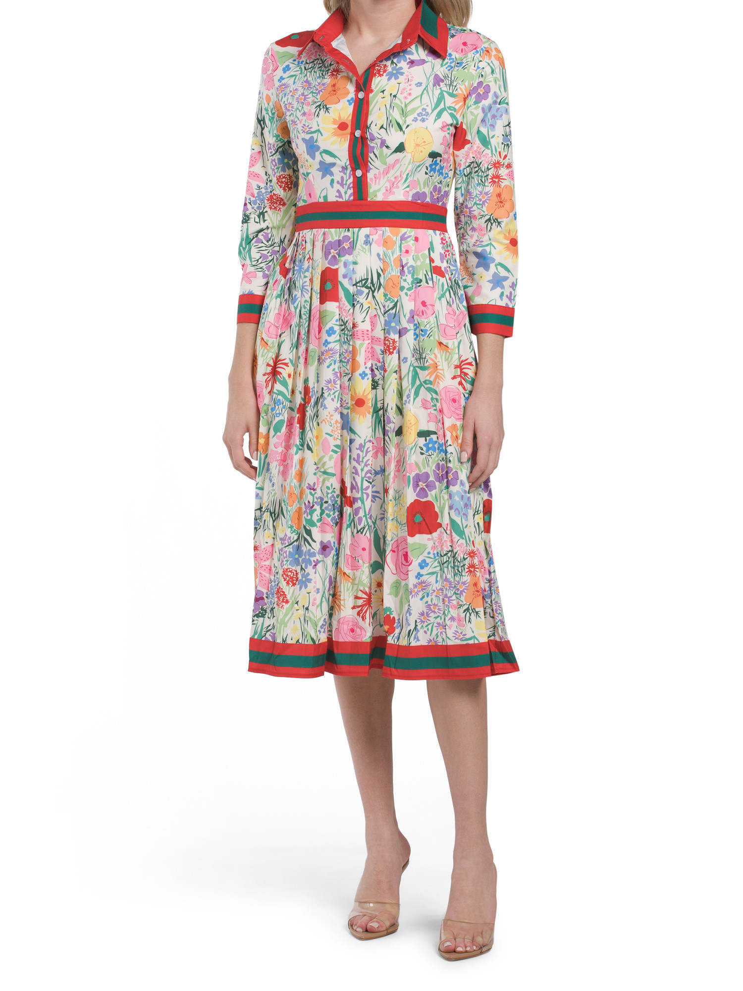 Three-quarter Sleeve Floral Shirt Dress | TJ Maxx