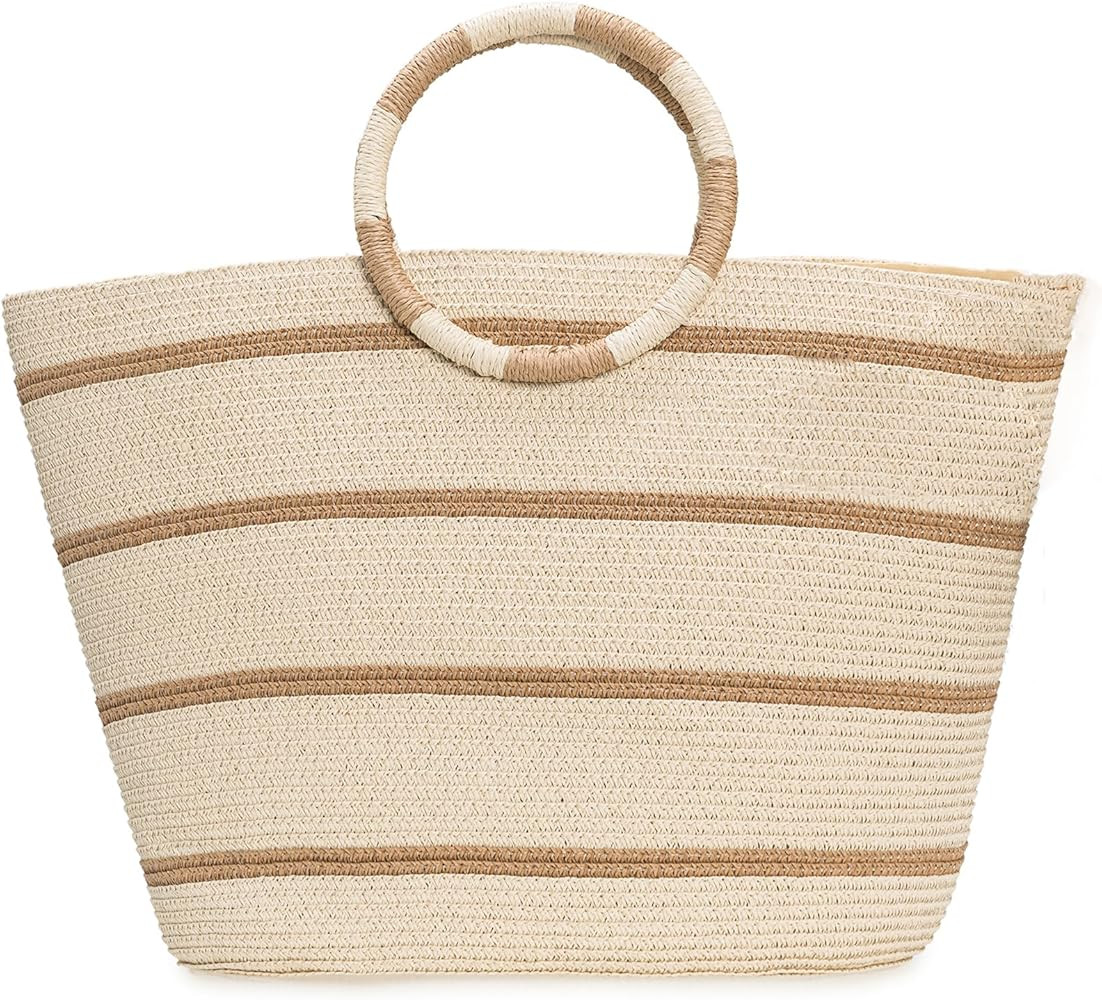 Beach Bags for Women Straw Tote Bag Summer Beach Bag Large Woven Straw Bag for Beach Vacation Hol... | Amazon (US)