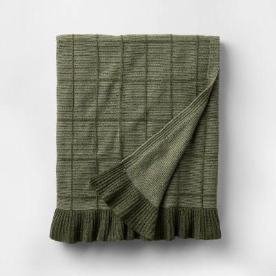 50"x60" Windowpane Plaid with Ruffle Throw Blanket Green - Threshold™ designed with Studio McGe... | Target