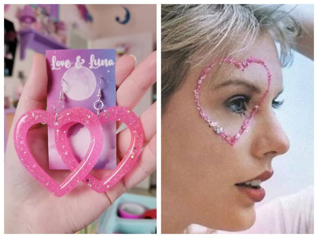 Lover Earrings/Taylor Swift Lover Earrings/Glitter Earrings/Big Heart Earrings/Cute Pink Earrings... | Etsy (US)