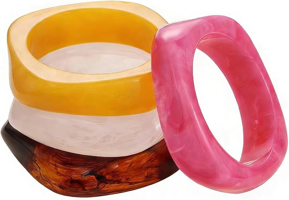 Acrylic Chunky Bangle Bracelets for Women, Irregular Punk Acrylic Resin Bangle Geometric Cuff Wid... | Amazon (US)