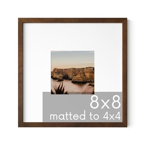 HAUS AND HUES 8x8 Walnut Square Picture Frame - 8" x 8" Matted to 4" x 4" - 8"x8" Square Gallery Wall or Photo Frame Ideal for Home, Office (8x8 inch frame, Walnut) | Amazon (US)