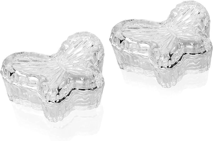 Clear Crystal Covered Butterfly Box Set of 2 Jewelry Tray for Girls, Candy Dish with Lid, Women's... | Amazon (US)