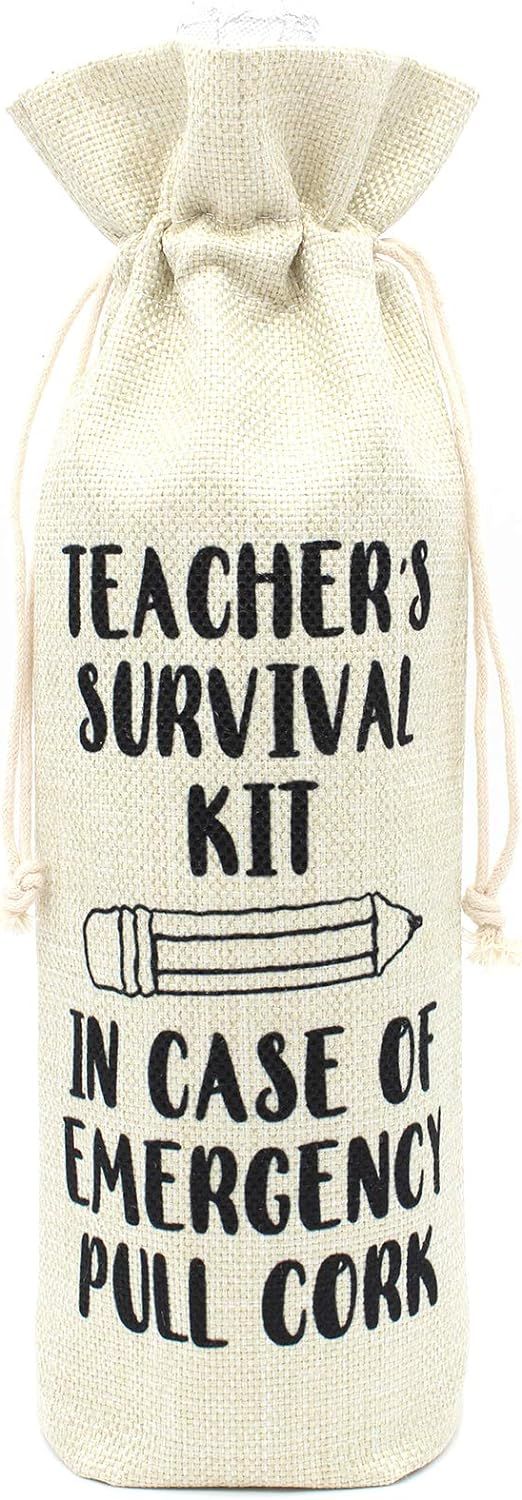 Present for Teacher Gift for Coworkers Teacher Appreciation gifts Wine bags-Teacher's Survival ki... | Amazon (US)