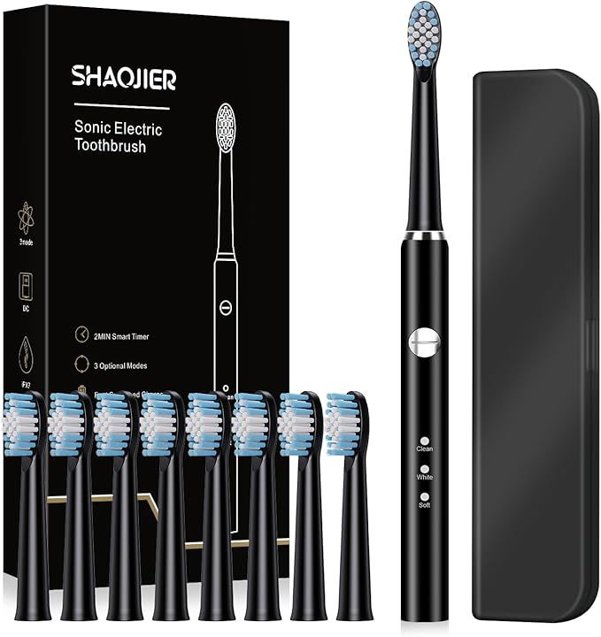 SHAOJIER Electric Toothbrush, with 8 Replacement Brush Heads and 1 Travel Box,Sonic Toothbrush fo... | Amazon (US)
