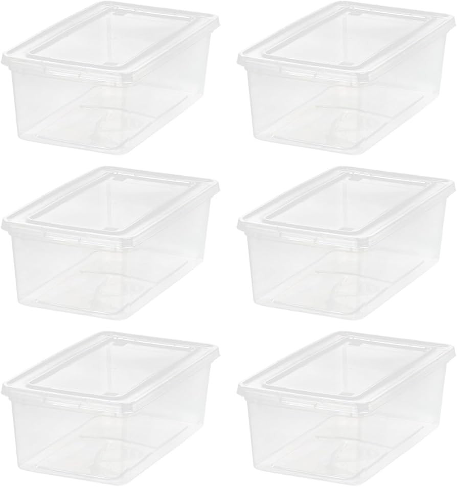 IRIS USA 6-Pack Storage Bins with Lids, 6 Quart - Crystal Clear, Shoe Boxes Stackable Containers ... | Amazon (US)
