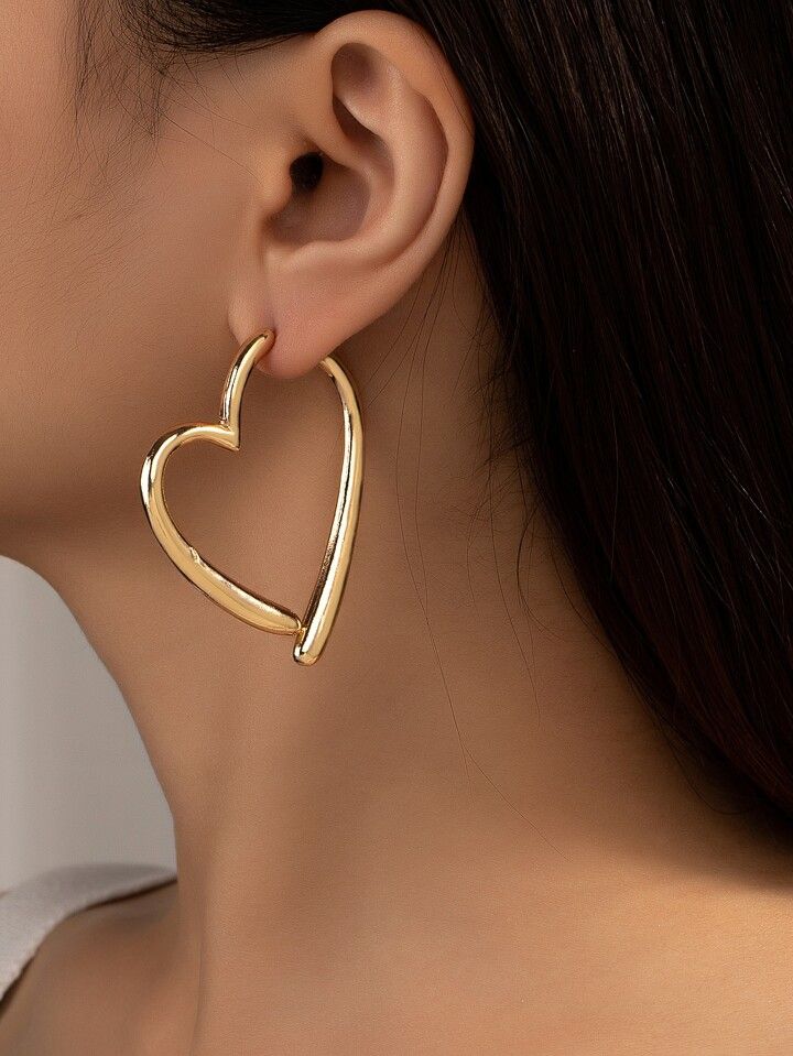 1pair Fashion Zinc Alloy Heart Design Hoop Earrings For Women For Daily Decoration | SHEIN