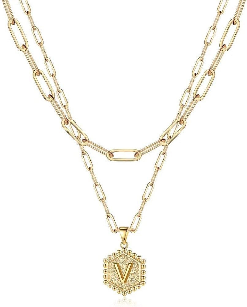 M MOOHAM Dainty Initial Necklaces for Women - Layering Necklace for Women Cute Hexagon Letter Ini... | Amazon (US)