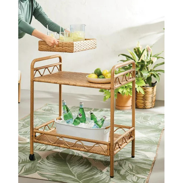 Better Homes & Gardens Willow Sage Steel Wicker Bar Cart, Brown - Walmart.com | Walmart (US)