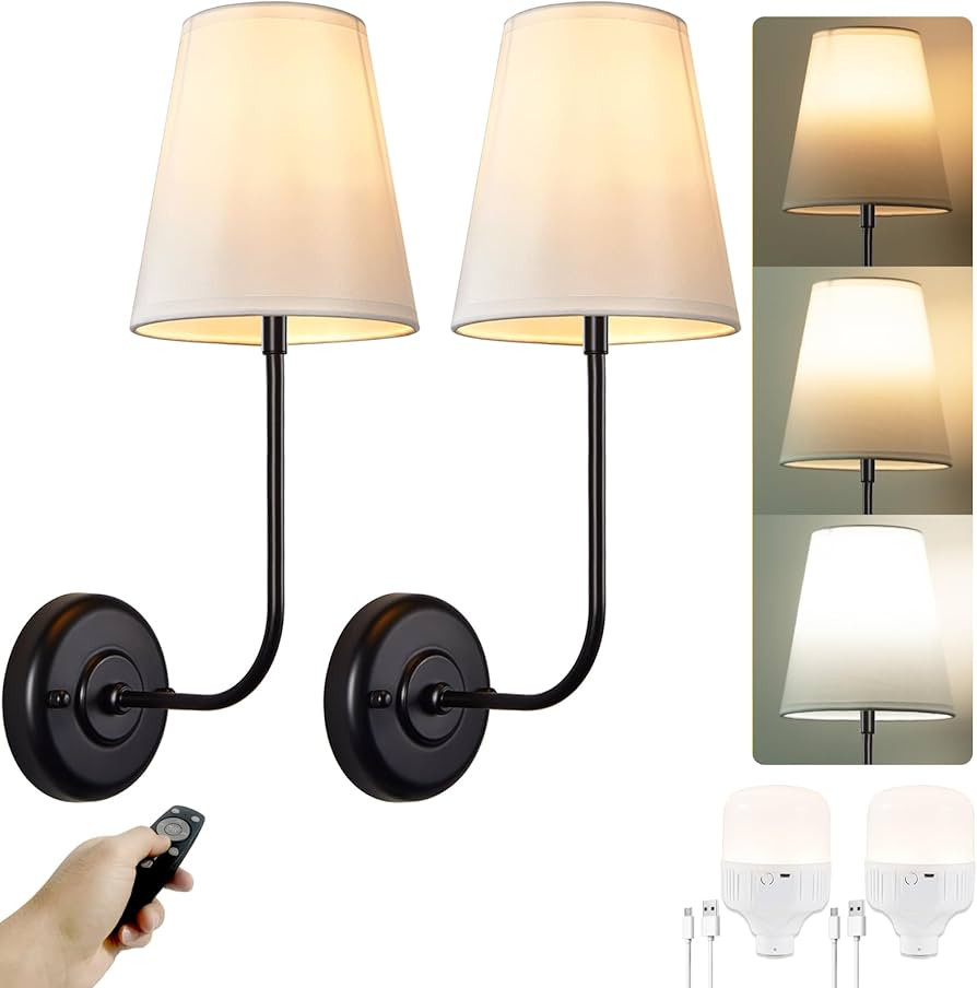 PASSICA DECOR Battery Operated Wall Sconces Set of 2 Two, Wiress, Rechargeable Wall Lights with D... | Amazon (US)