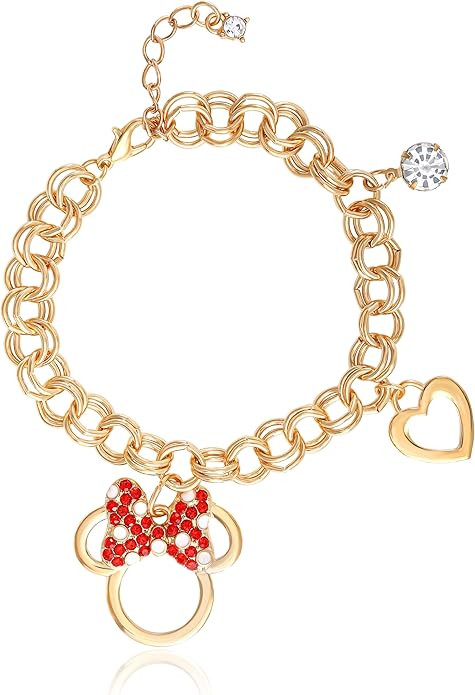 Disney Minnie Mouse Charm Bracelets Official License, 7"+1" Bracelet with Crystal Minnie and Hear... | Amazon (US)