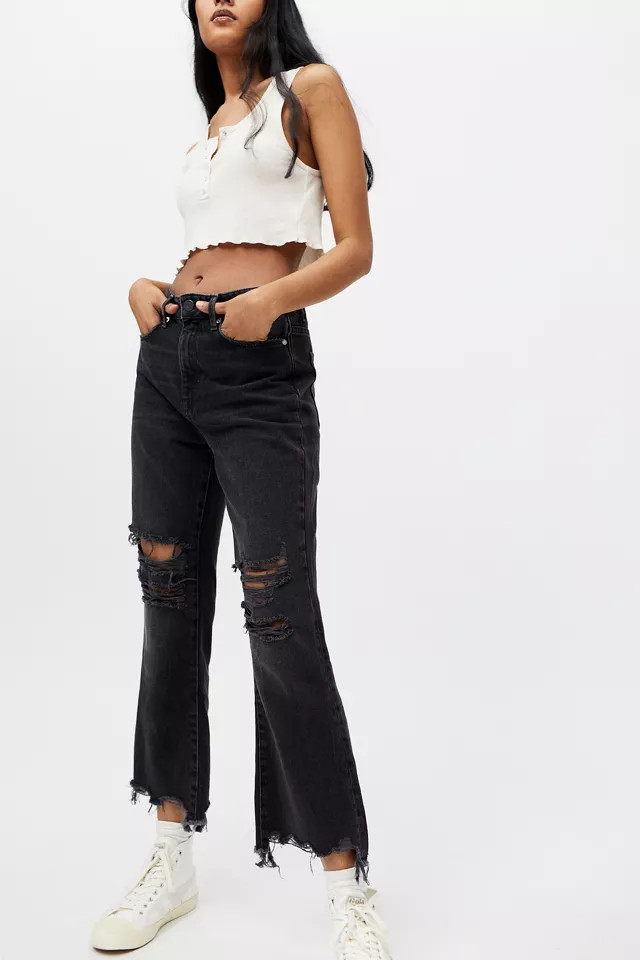 BDG Wilco High-Waisted Cropped Flare Jean – Destroyed Black Denim | Urban Outfitters (US and RoW)