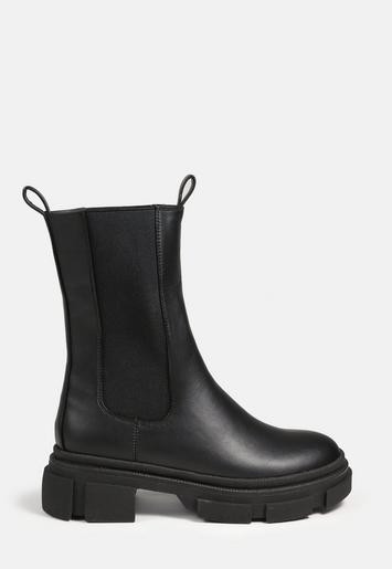 Black Chunky Pull On Ankle Boots | Missguided (US & CA)