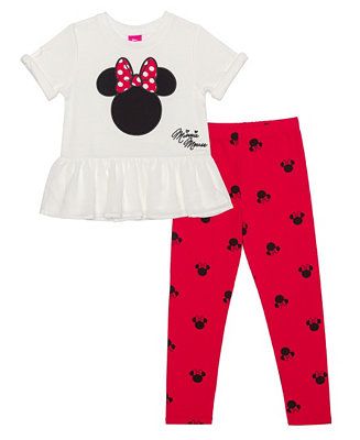 Toddler Girls Minnie Head Bow Short Sleeve Top and Leggings, 2 Piece Set | Macy's