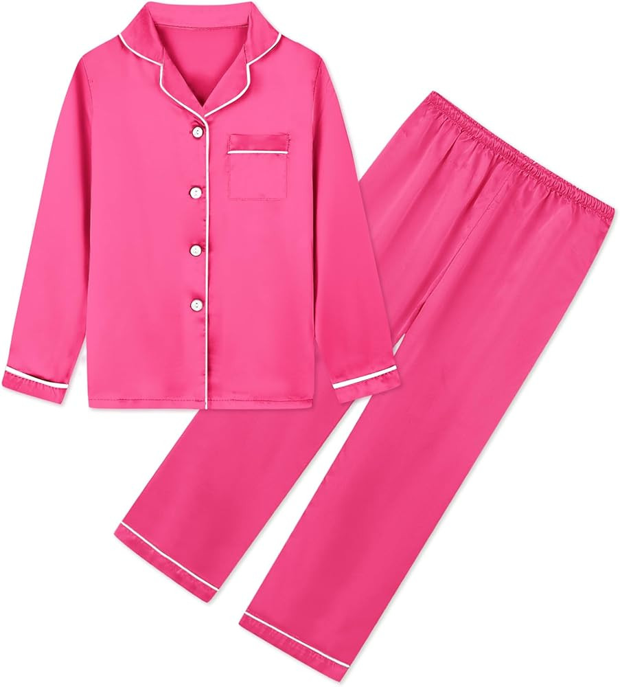 Umeyda Girls & Women Satin Pajamas Set, Long Sleeve Silky Button Down Sleepwear Loungewear for Ki... | Amazon (US)