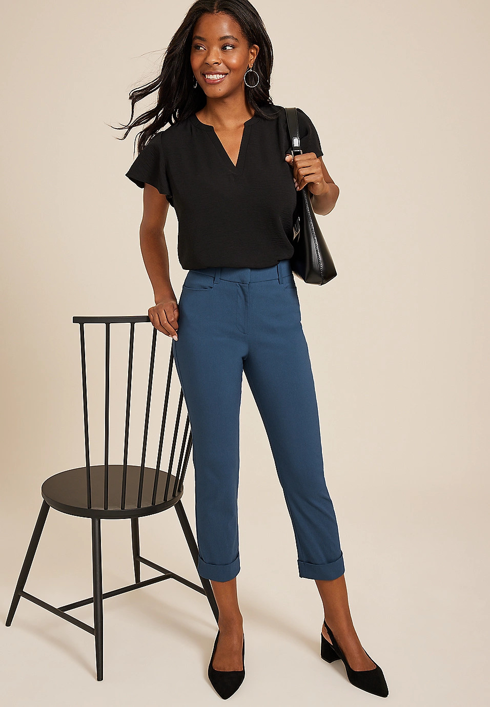 Bengaline Mid Rise Cuffed Straight Cropped Dress Pant | Maurices