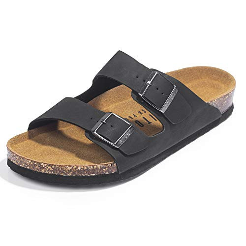FITORY Mens Sandals, Arch Support Slides with Adjustable Buckle Straps and Cork Footbed Black Size 7 | Amazon (US)