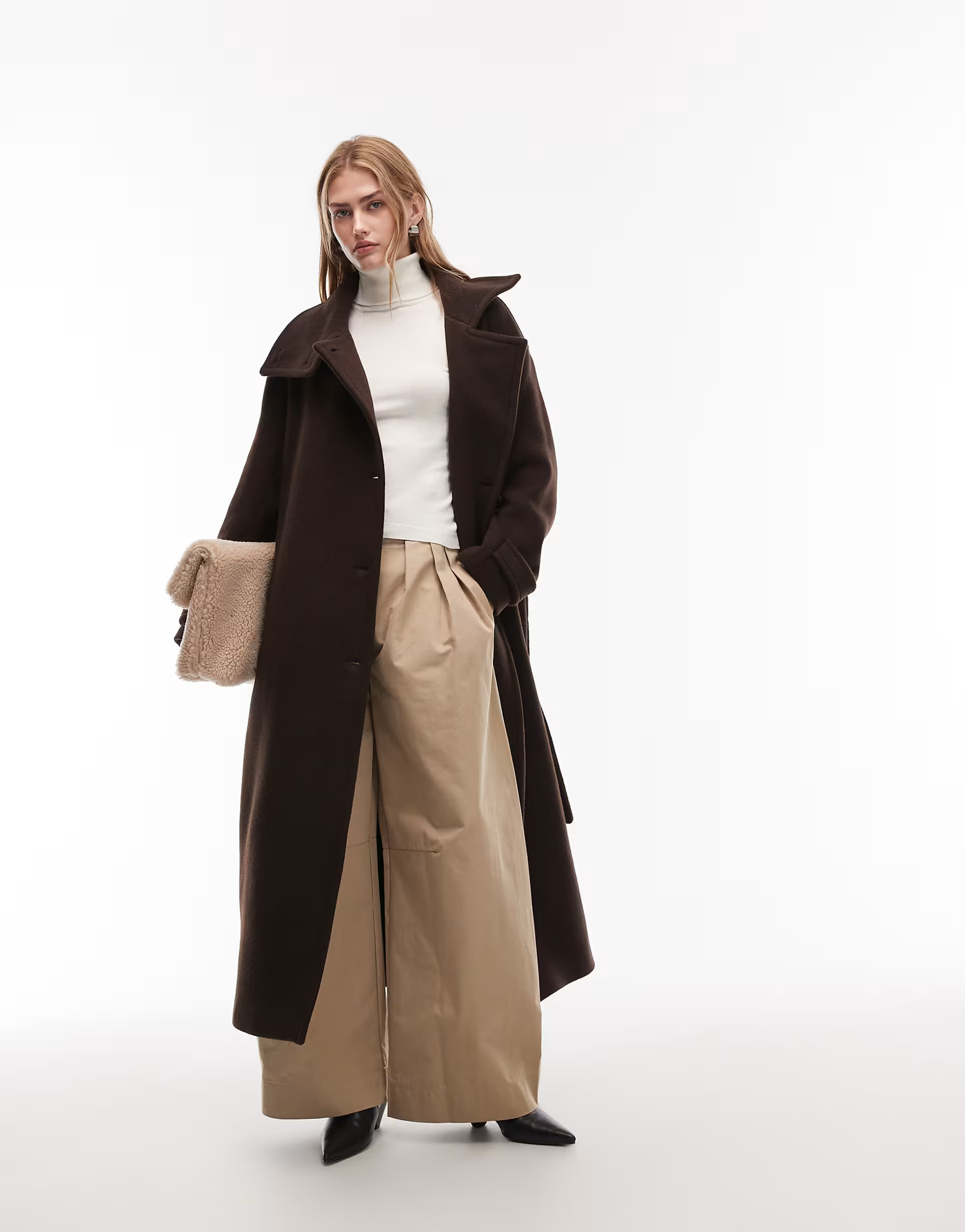 ARKET wool maxi belted trench coat with side splits in brown | ASOS (Global)
