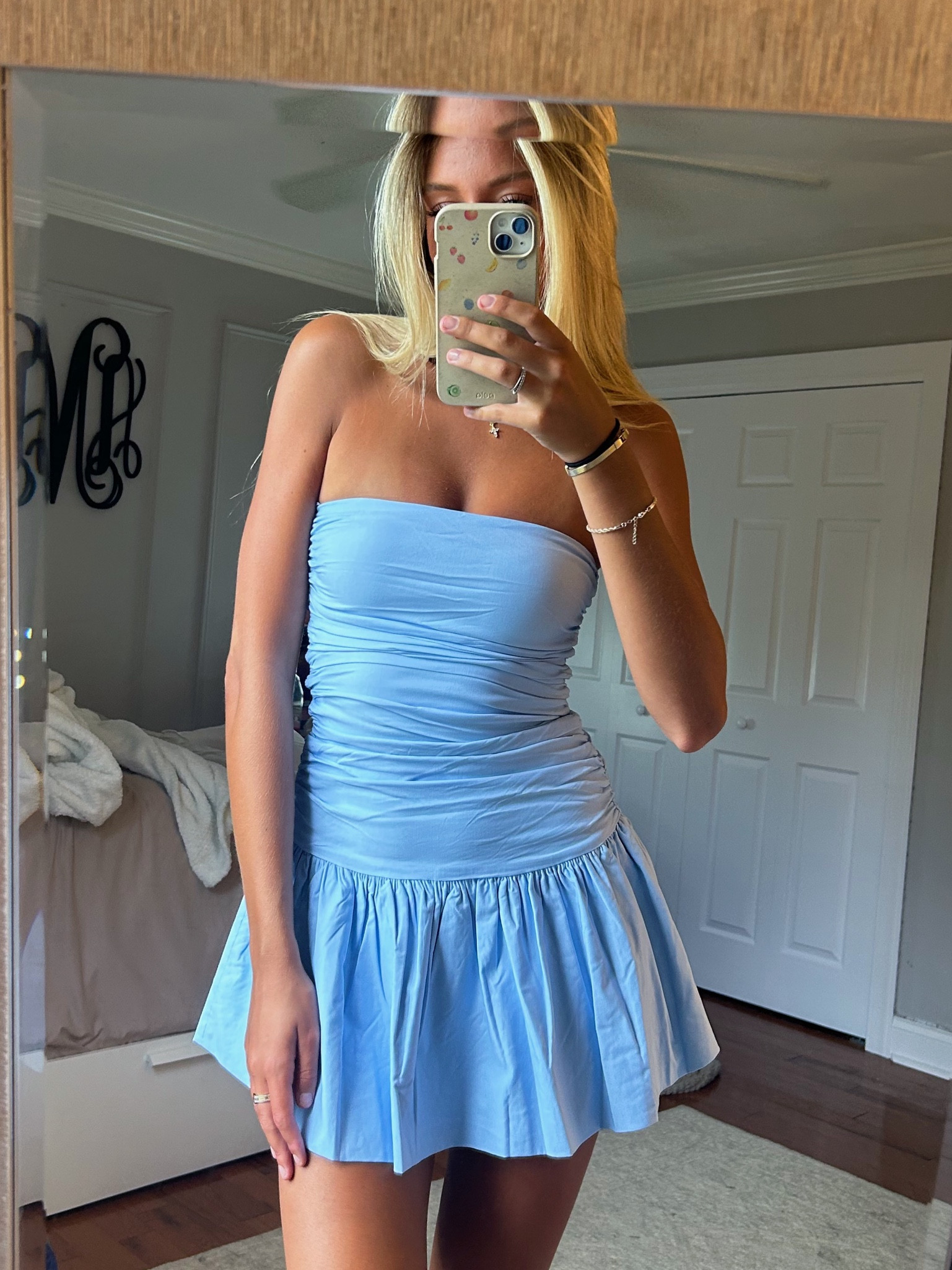 stunning blue strapless mini