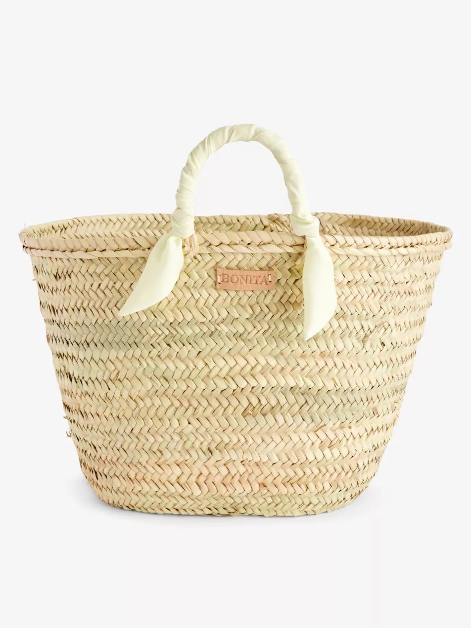 Logo-patch palm basket bag | Selfridges