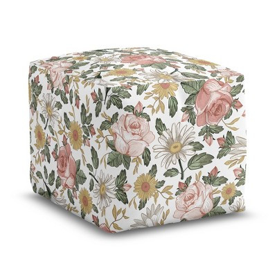 Sweet Jojo Designs Girl Unstuffed Fabric Ottoman Pouf Cover Decorative Storage Vintage Floral Pink Green and Yellow Insert Not Included | Target